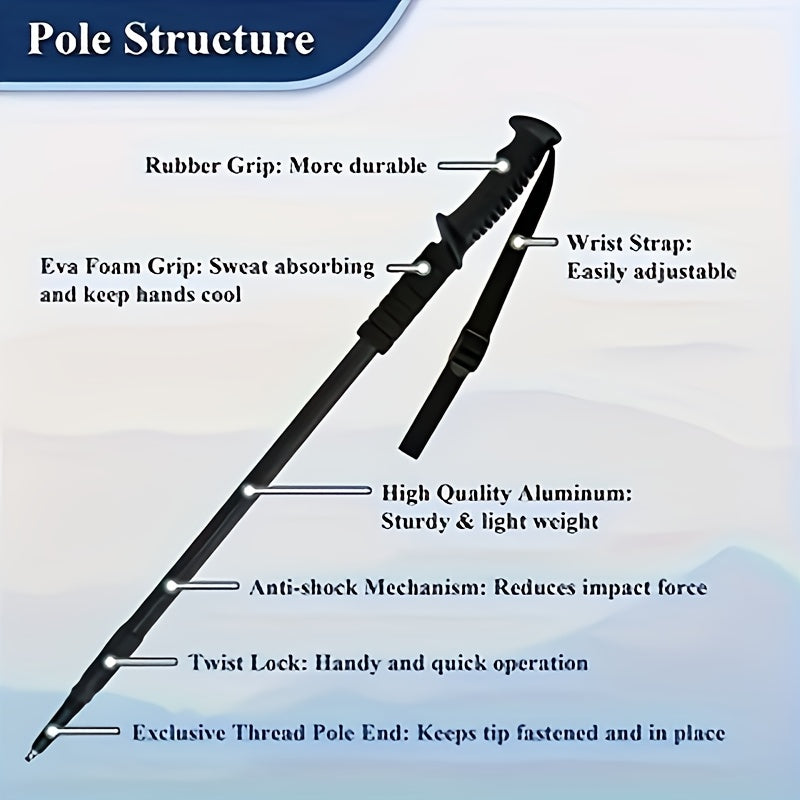 Trekking Poles 2 Pack Aluminum Alloy Adjustable Collapsible Hiking Poles Lightweight Walking Sticks for Men Women Hiking Backpacking Mountaineering Trail Walking Silver Blue Red