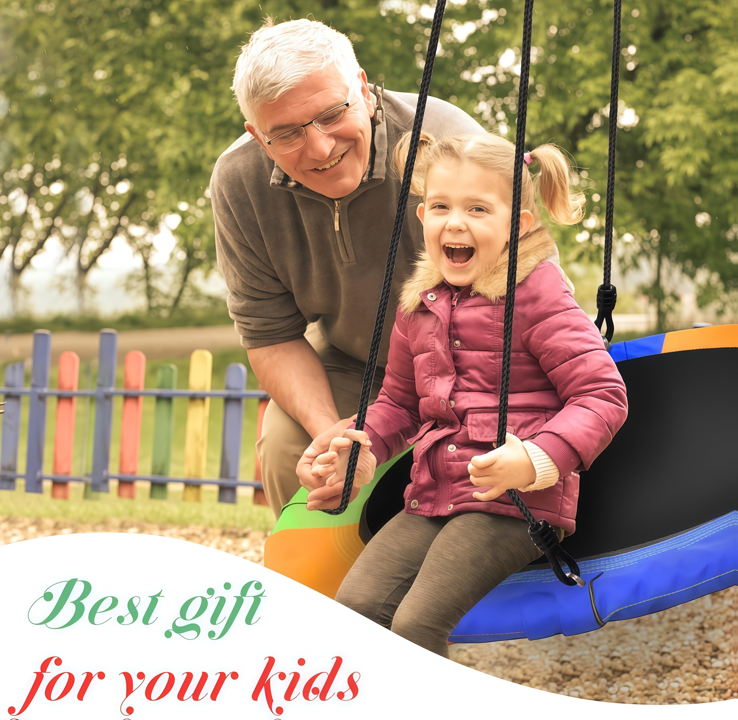 40" Saucer Swing for Kids & Adults – 900 Lbs Capacity, Waterproof Oxford Fabric, Outdoor Disc Tree Swing with Hanging Straps & Colorful Flags