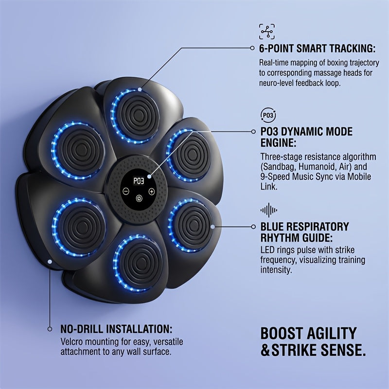Wall-Mounted Wireless Boxing Machine 9-Speed Adjustable Punch Trainer with Counter LED Lights & Wireless Music – 6 Target Positions Home Gym Boxing Trainer with Gloves – Smart Boxing Pad for Adults