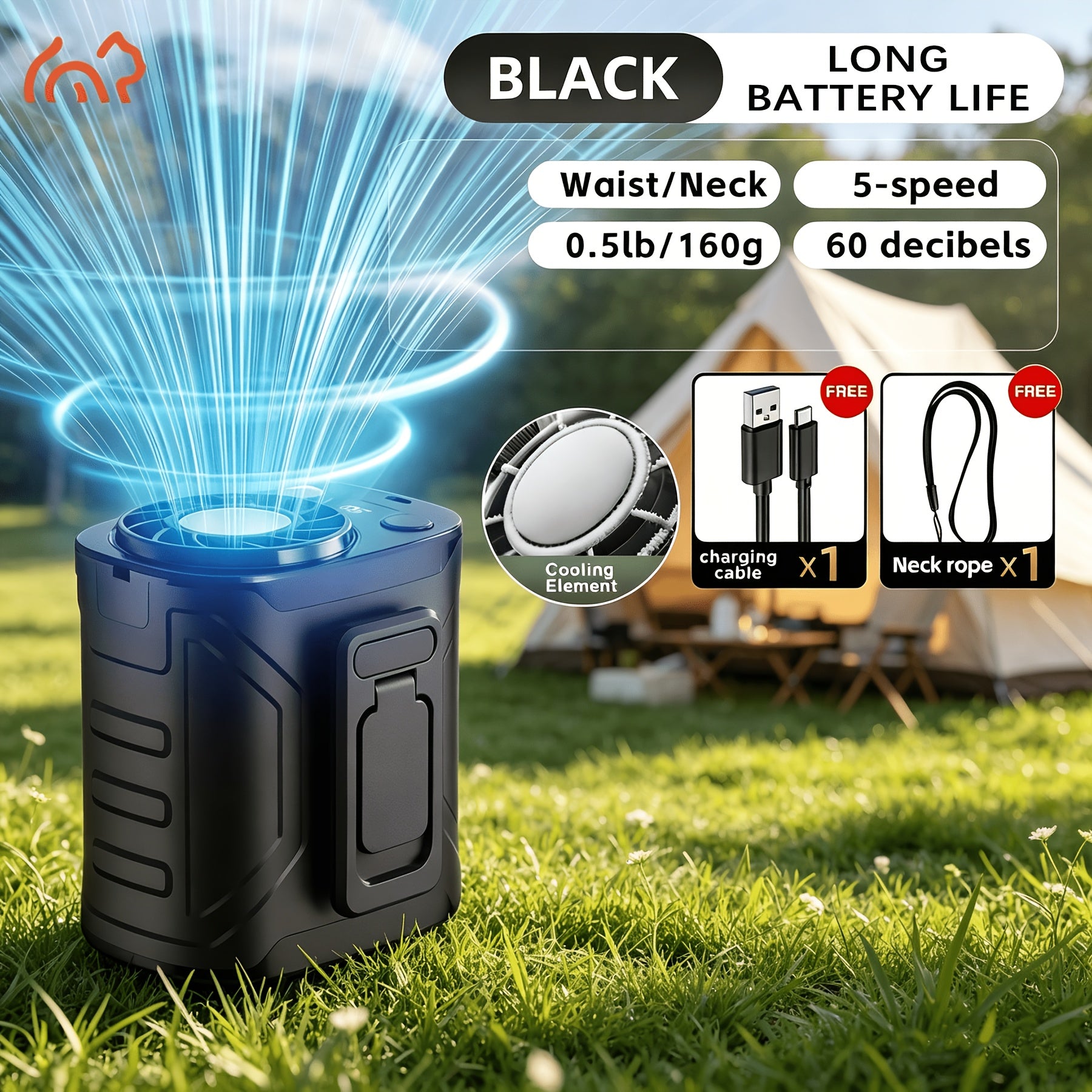 Portable Neck Fan Waist Fan 18000RPM Brushless Motor 199 Speed Settings 5000mAh Battery LED Power Display Outdoor Camping Fishing Hiking Work