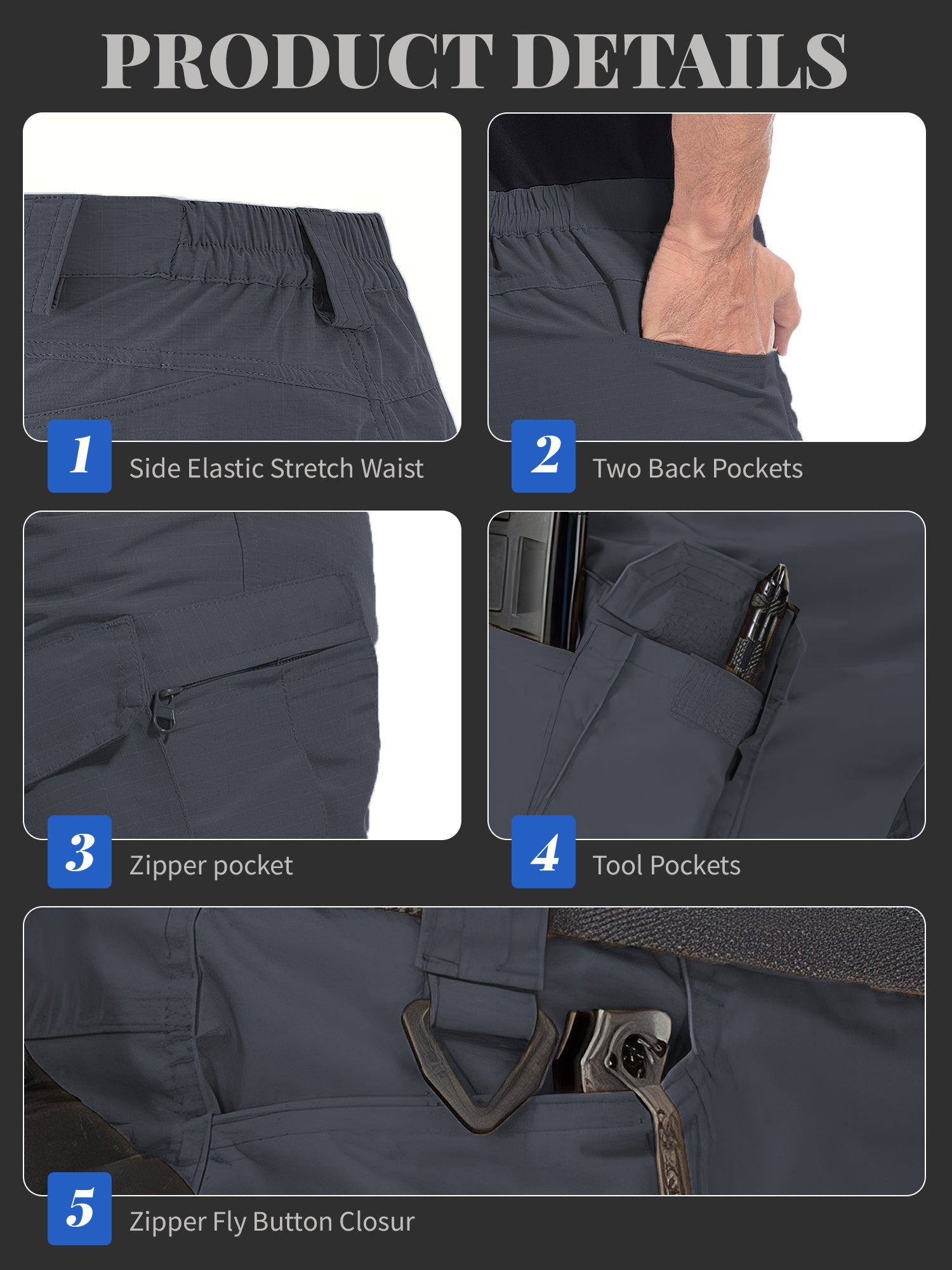 Cargo Shorts for Men 2 Pack – Multi-Pocket 100% Polyester Regular Fit Outdoor Hiking Work Casual Shorts S-XXXL (Black, Gray, Khaki, Army Green)