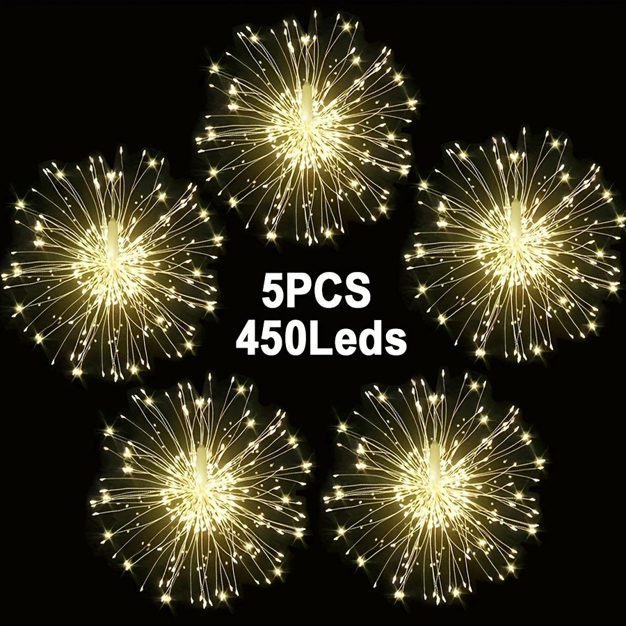 Solar Firework Lights Outdoor 240/360/450 LED Starburst Sphere Hanging Lights - IP65 Waterproof 8 Modes Copper Wire Fairy Lights - Garden Patio Tree Umbrella Tent Decoration Warm White Multicolor