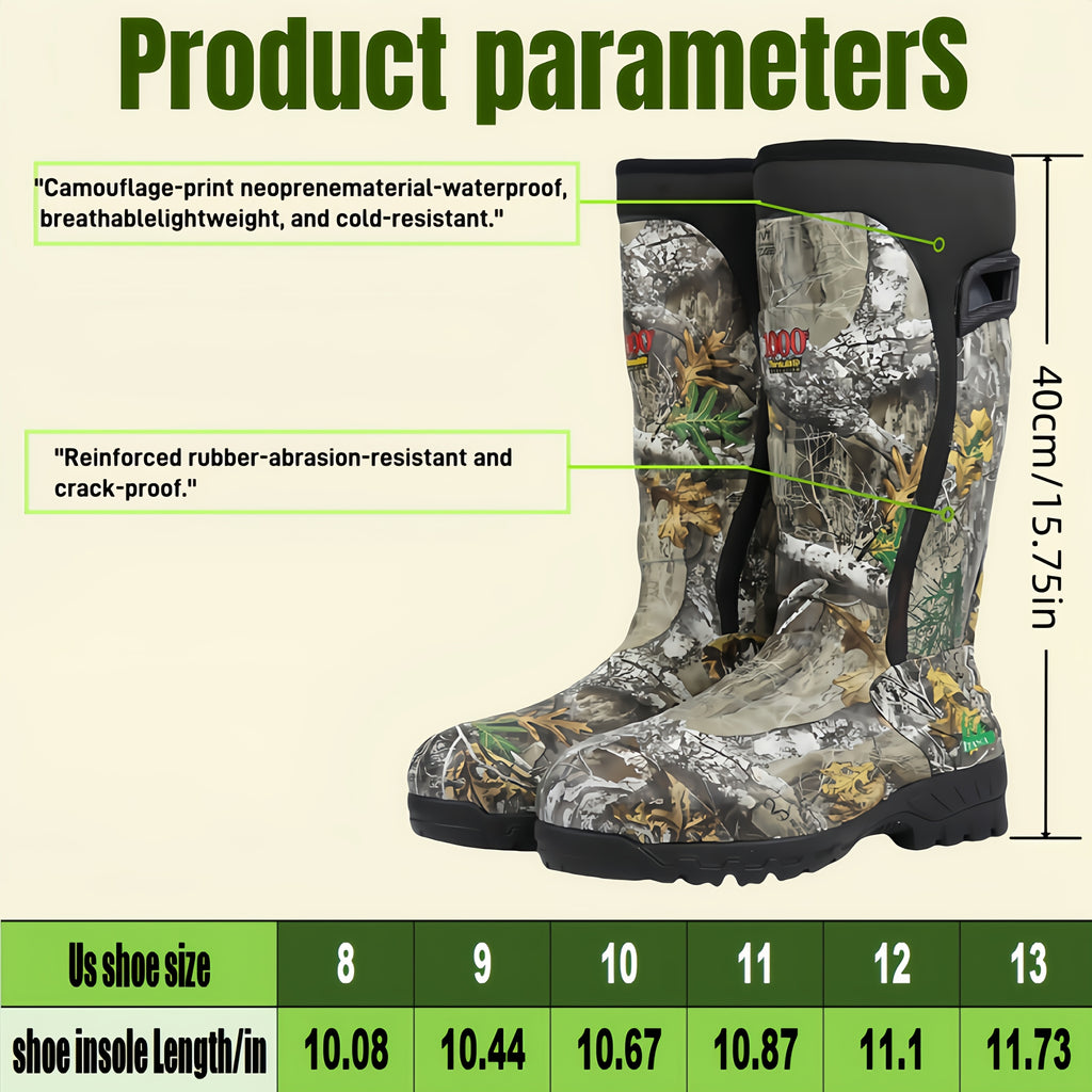 Men's 6mm Neoprene Insulated Hunting Boots – Waterproof Camouflage Rubber Boots with Non-Slip Sole, Slip-On Outdoor Boots for Duck Hunting Fishing Hiking Farming, Sizes US 8-14