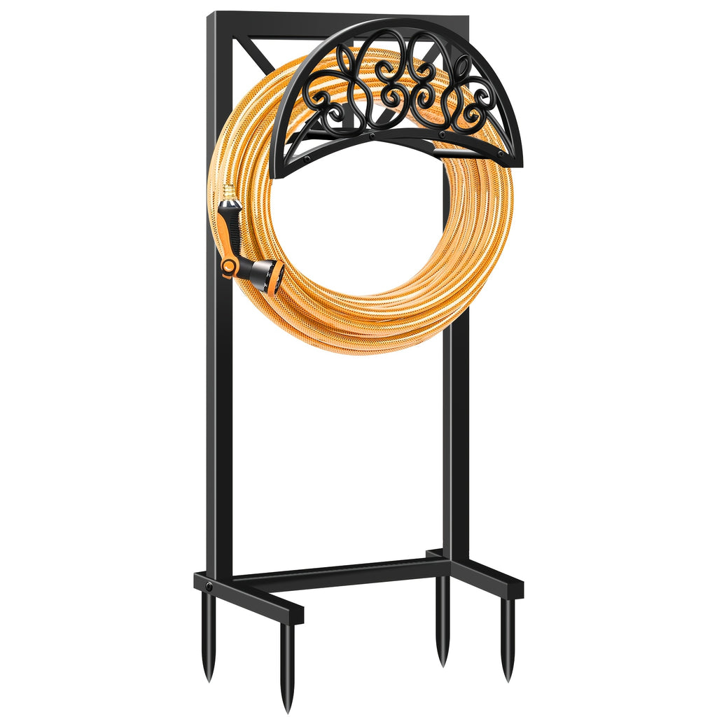 Heavy Duty Metal Garden Hose Holder Freestanding Outdoor Hose Rack Rustproof Ground Stakes for Yard Lawn Patio Garden Backyard