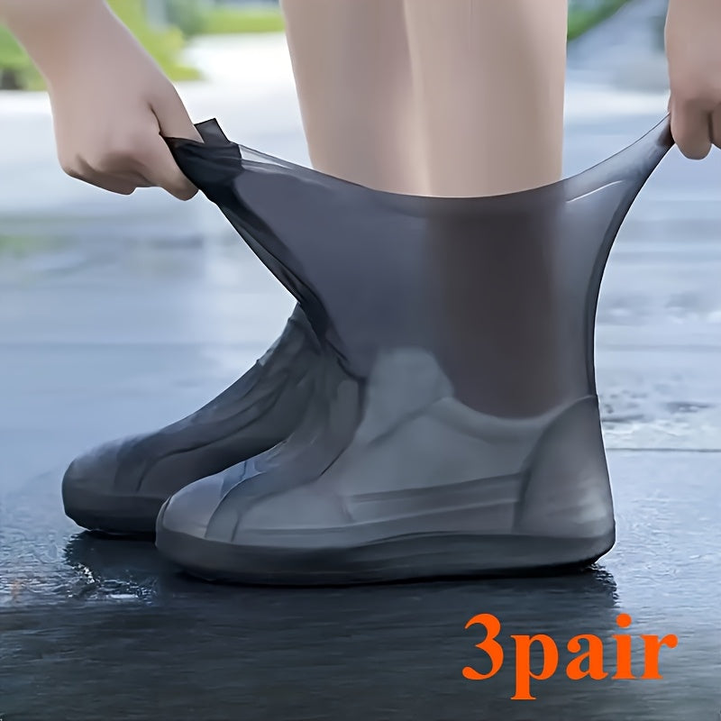 Waterproof Silicone Shoe Covers 3 Pairs – Thickened Non-Slip Rain Boot Covers, Wear-Resistant Outdoor Overshoes for Men & Women, One Size Fits EU 34-45