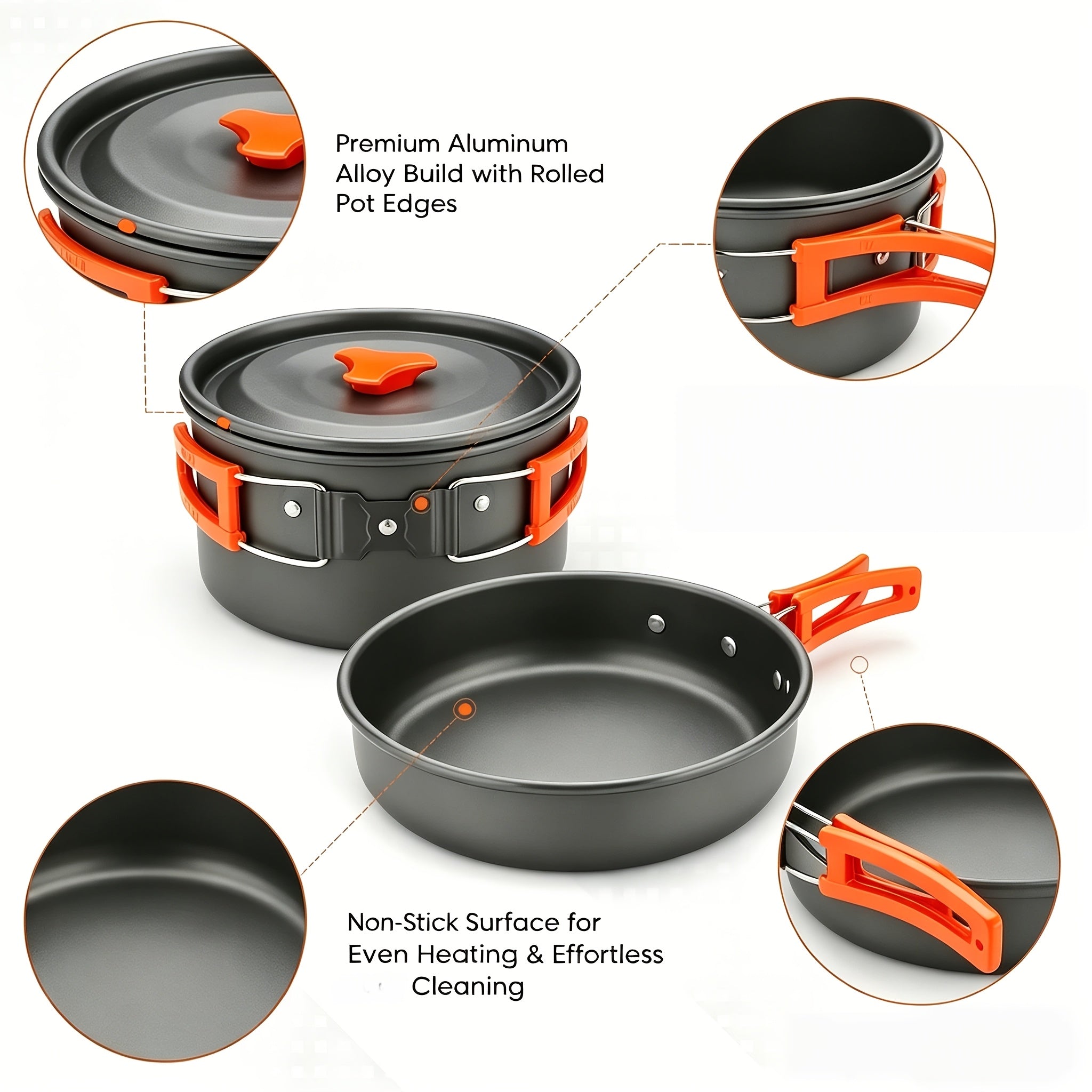 Camping Cookware Mess Kit 14/15 Piece Portable Non-Stick Aluminum Alloy Camp Kitchen Set with Kettle Pot Frying Pan Plates Forks Knives Spoons - Backpacking Outdoor Cooking Gear for Hiking