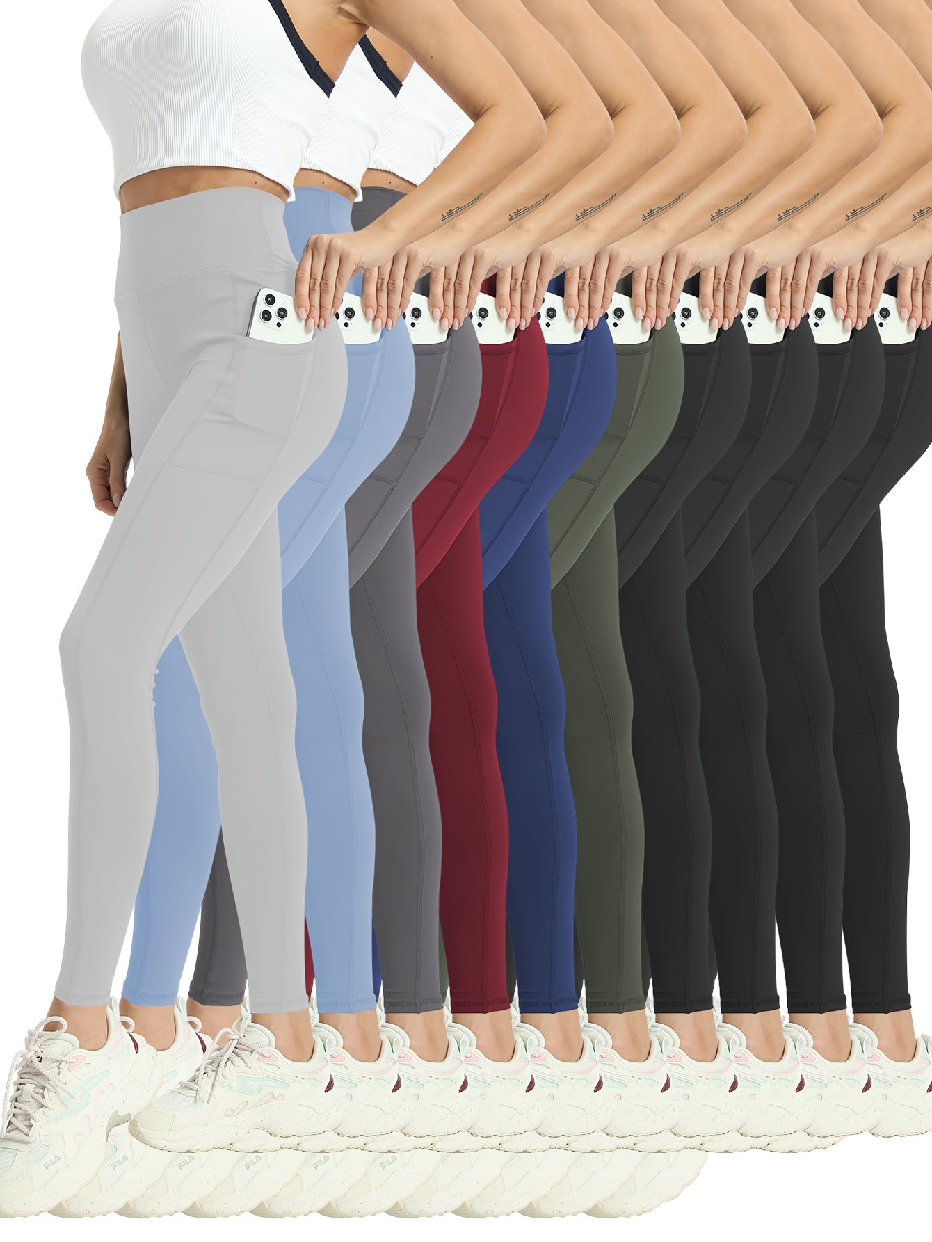 10 Pack Women's High Waisted Yoga Leggings Stretch Workout Pants Full Length Moisture Wicking Athletic Tights for Gym Running Pilates Sizes S-XXL