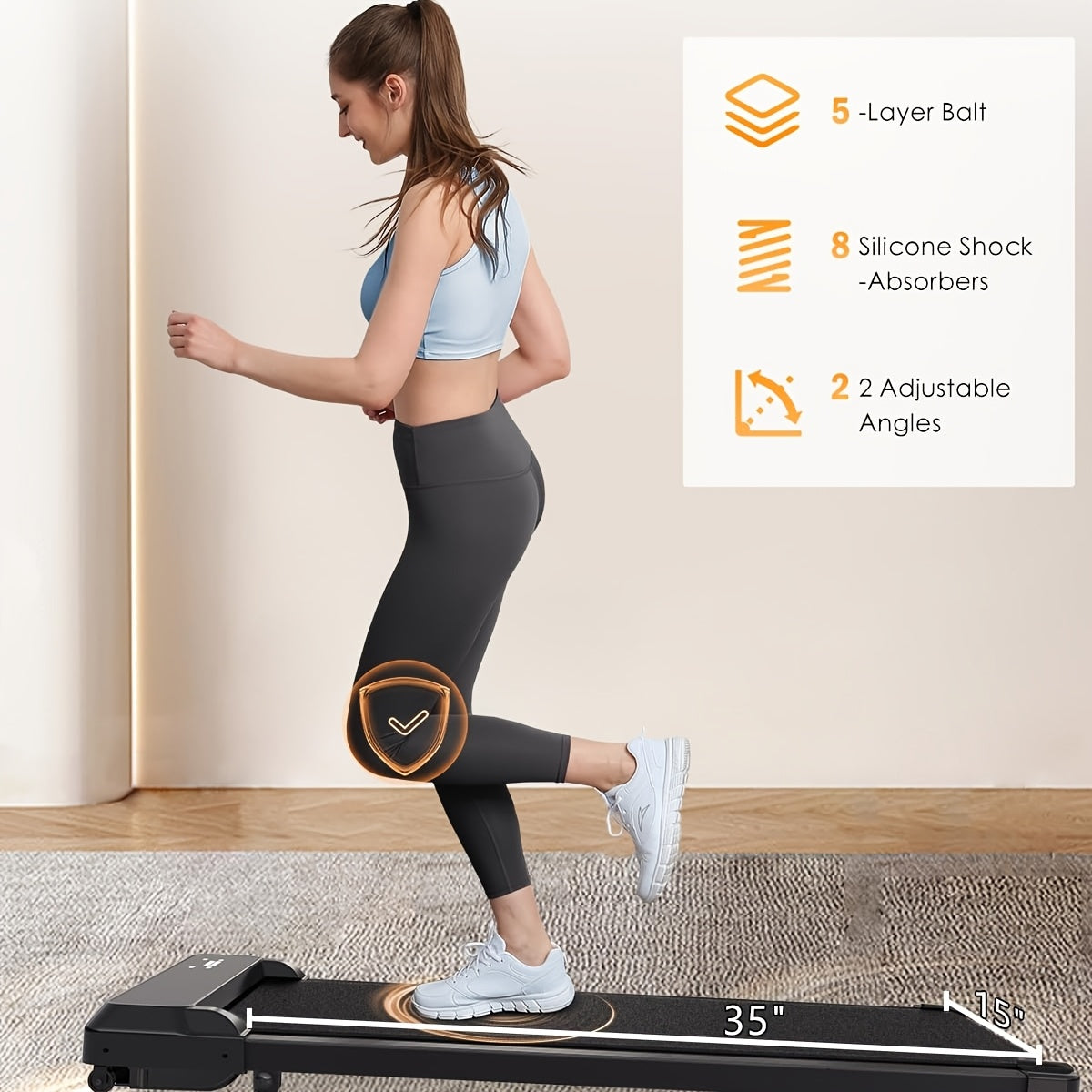 Foldable Treadmill Walking Pad with Incline & Handles – 300 Lbs Capacity, Portable Under Desk Compact Design for Home Gym & Office, Quiet Low-Impact Cardio Machine