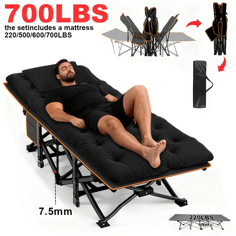Folding Camping Cot Heavy Duty 500-700 LBS – Extra Large 75-Inch Portable Guest Bed with Mattress, Ergonomic Sturdy Frame for Camping, Hiking, Patio, Home & Outdoor Use