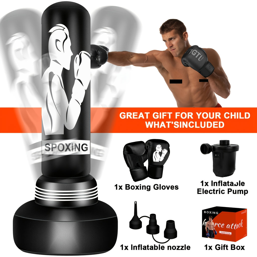 Freestanding Punching Bag with Stand 70 Inch Heavy Boxing Bag with Boxing Gloves Electric Air Pump Inflatable Training Bag for Adults Men Women Teens MMA Muay Thai Fitness Home Gym