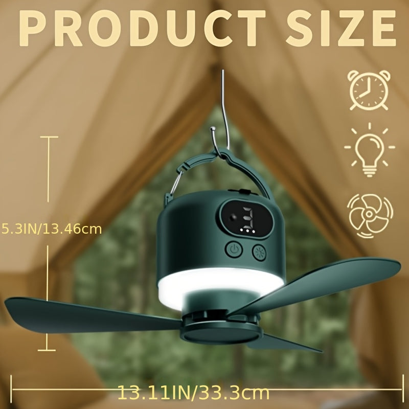 Portable Camping Ceiling Fan 10400mAh USB Rechargeable Tent Fan with Remote Control LED Light Detachable Blades 4 Speed Settings for Camping Hiking Outdoor Travel