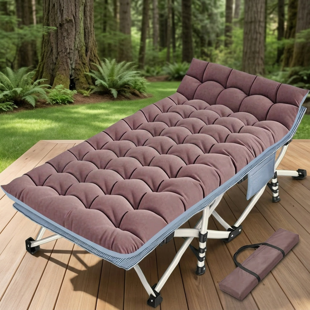 Folding Camping Cot with Mattress XXL Oversize 75"-79" Heavy Duty 700-900 LBS – Portable Guest Bed & Sleeping Cot with Carry Bag for Camping, Travel, Indoor & Outdoor Use