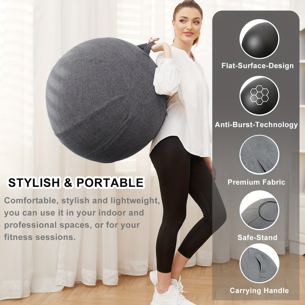 Exercise Ball Chair with Fabric Cover 65cm – Yoga Pilates Balance Ball Seat for Home Office Desk, Relieve Back Pain Improve Posture, Birthing Ball for Pregnancy, Grey Black
