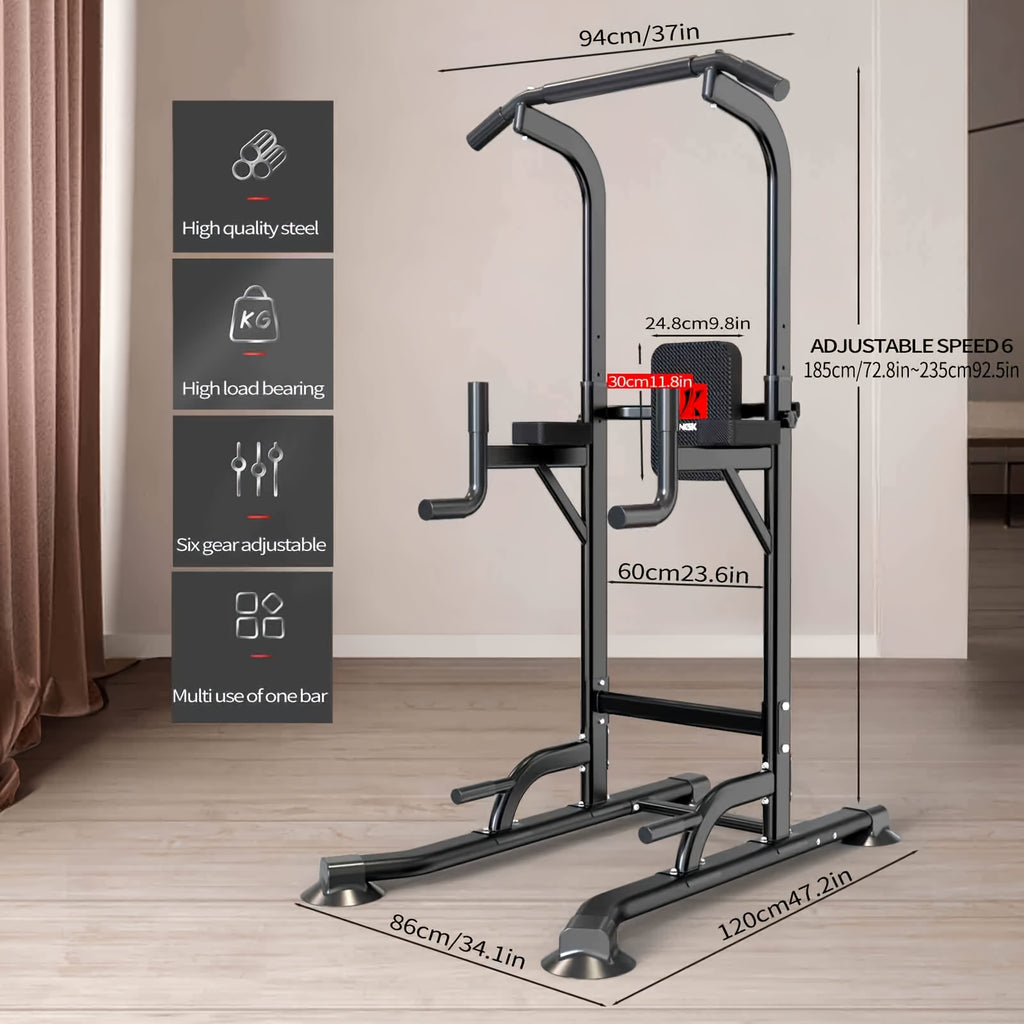 Power Tower Dip Station with Adjustable Height for Home Gym, Multi-Function Pull Up Bar Station for Strength Training, Workout Fitness Station for Dips Push Ups Knee Raises