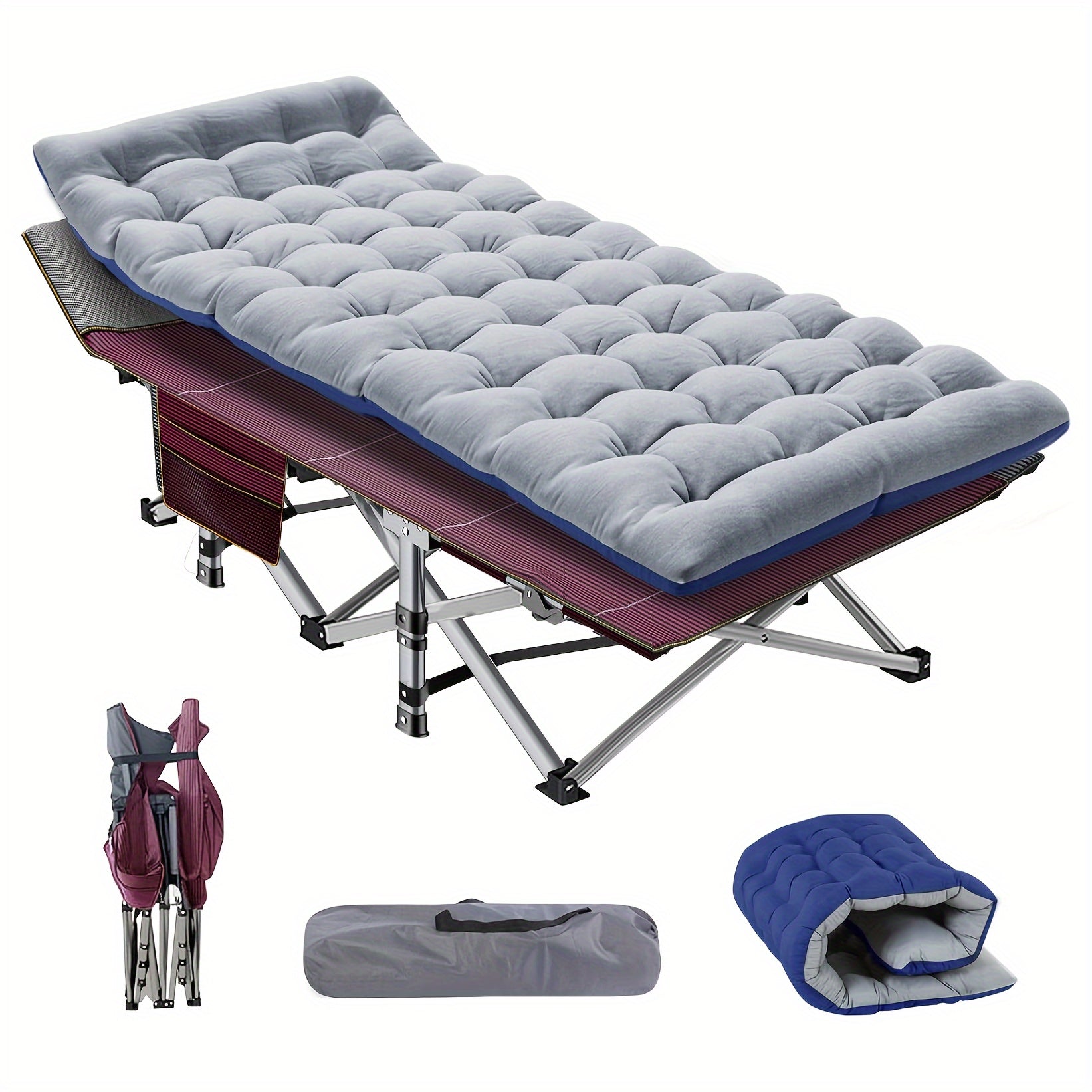 Folding Camping Cot with Mattress 75 Inch Heavy Duty – Portable Sleeping Cot with Carry Bag for Adults, Camping, Hunting, Travel & Guest Bed Indoor Outdoor