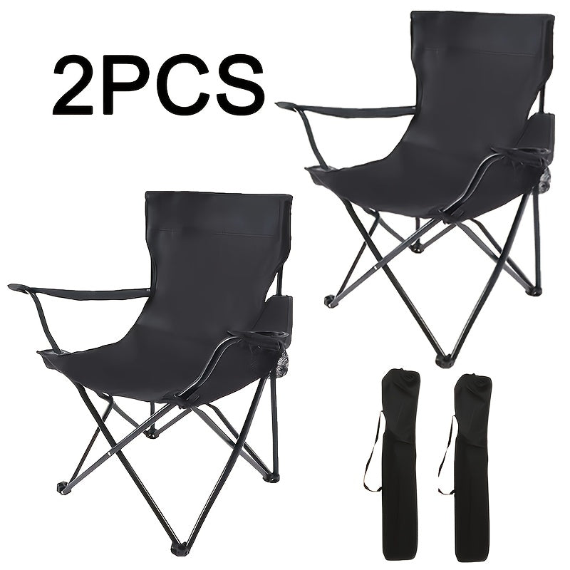 Folding Camping Chairs Set of 2 with Cup Holder & Storage Bag – Steel Frame Oxford Cloth Portable Outdoor Chairs for Camping, BBQ, Beach, Backyard & Tailgate