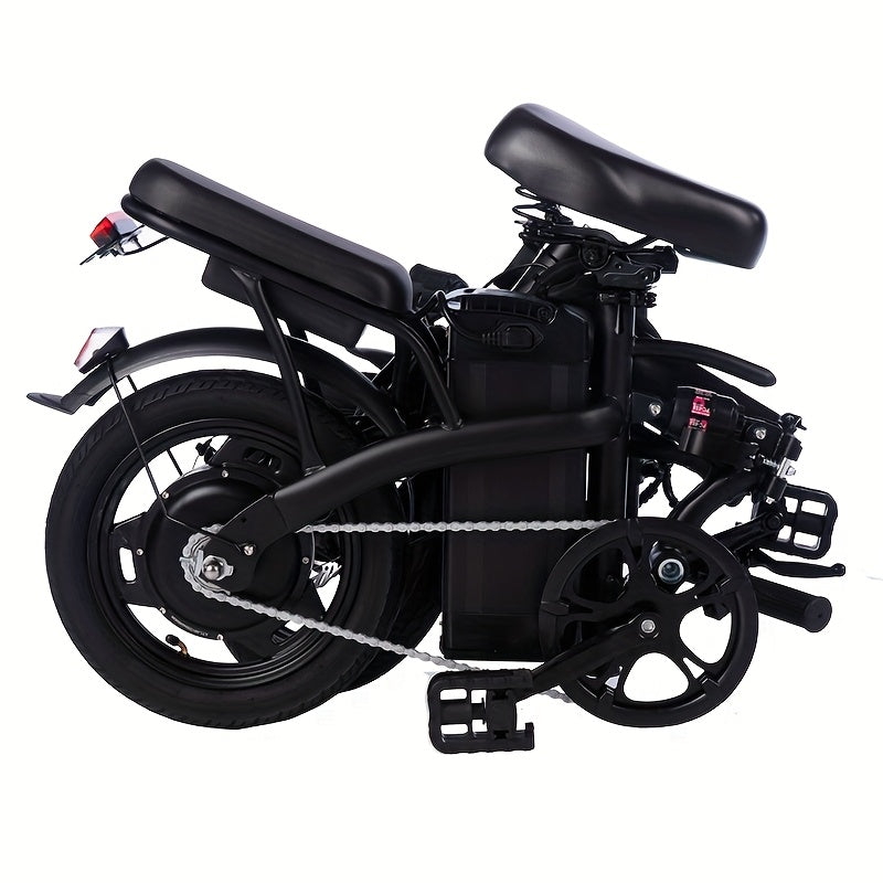 14 Inch Foldable Electric Bicycle for Adults 19MPH 48V Lithium Battery 18-28 Mile Range 330 LB Capacity Portable Folding E-Bike for Urban Commuting Outdoor Cycling - Optional Lock Phone Holder Basket