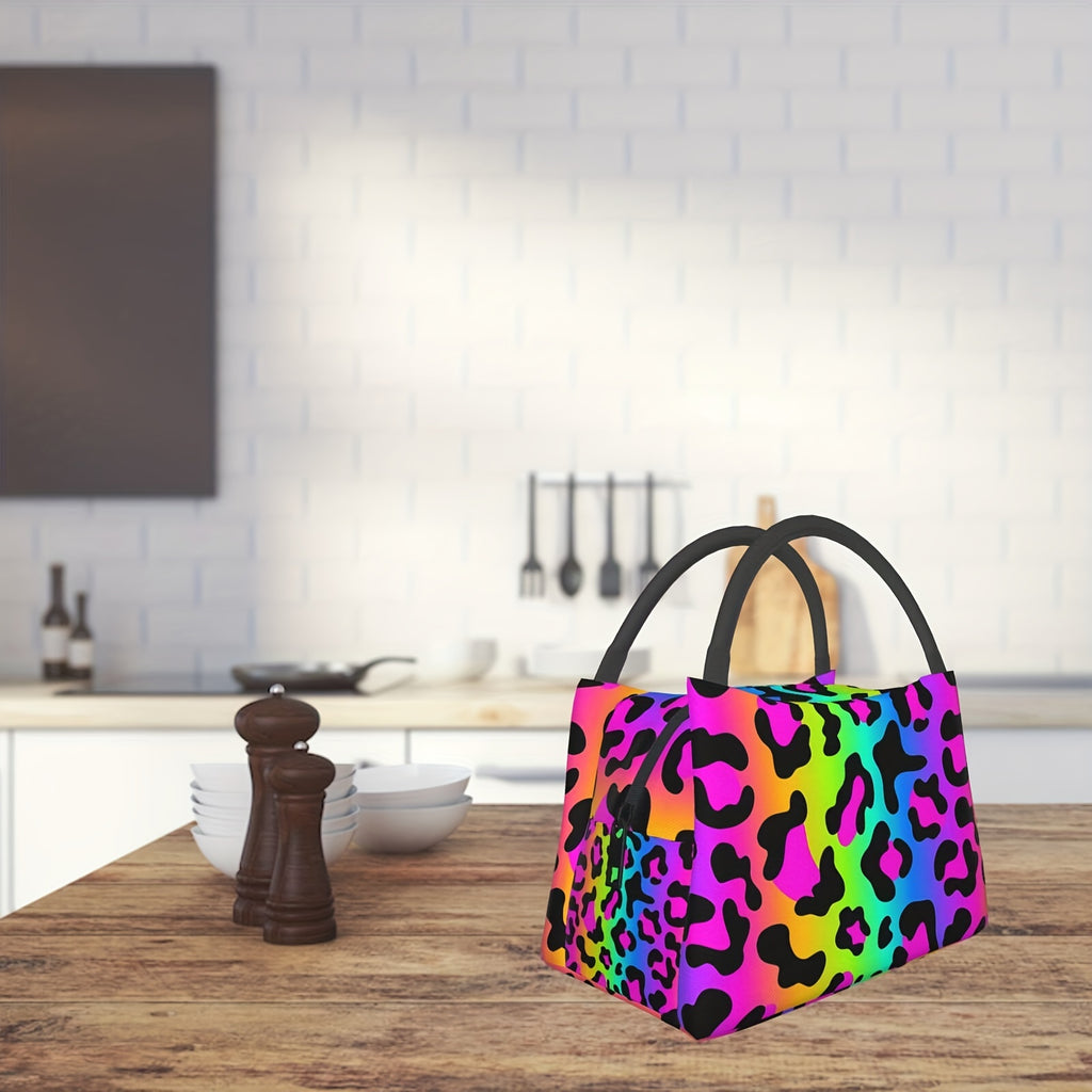 Insulated Lunch Bag Leopard Print for Women Men – Leak-Proof Zipper Cooler Tote Bag for Office Work Travel Picnic, Stylish Reusable Lunch Box 11x6.5x7in
