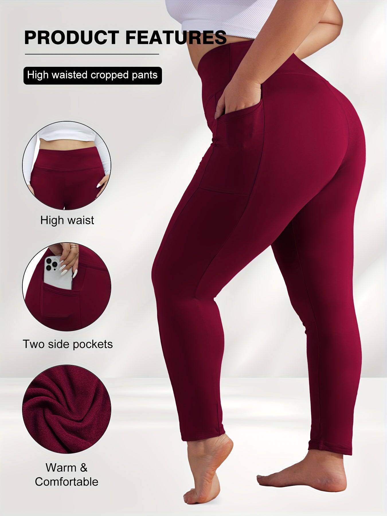 Women's Plus Size Yoga Pants with Pockets – Warm Thermal Leggings, High Elasticity, Tight-Fit Sports Base Layer for Fall & Winter, 1XL-5XL
