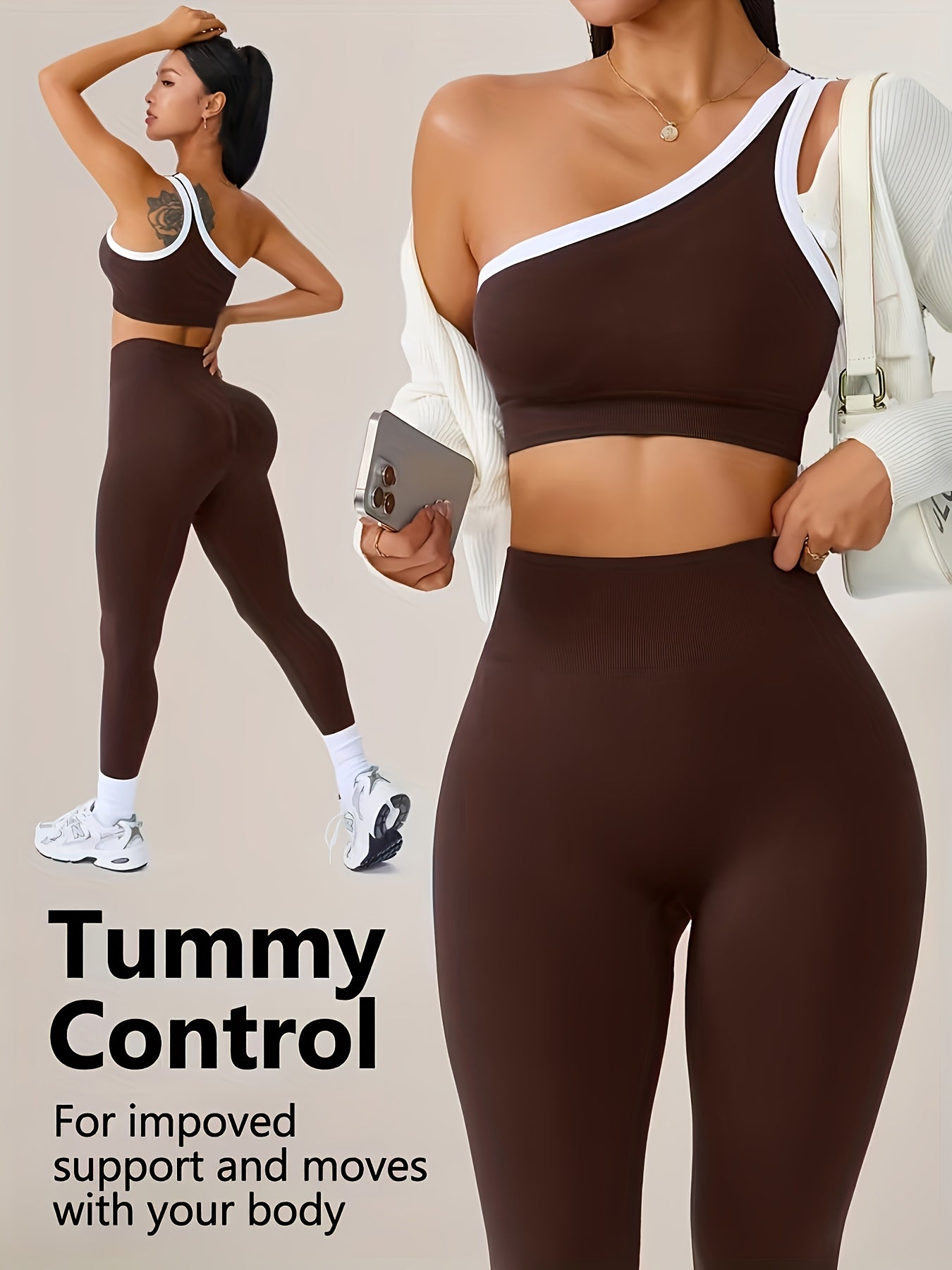 High-Waisted Butt-Lifting Leggings & Sports Bra Set for Women 2-Piece Stretchy Yoga Workout Outfit Solid Color Running Activewear with Camisole Top XS-XL