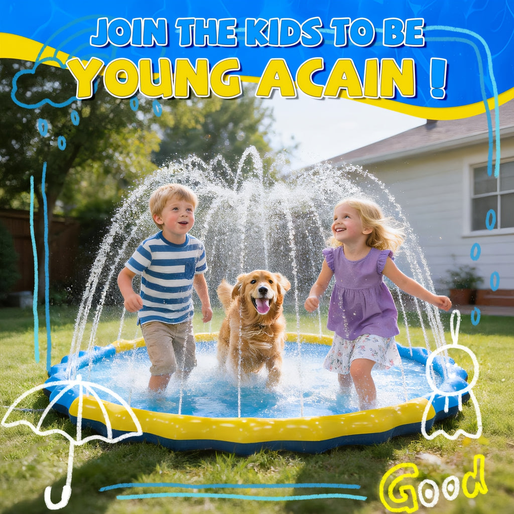 Kids Splash Pad Sprinkler & Play Mat - Extra Large Thicker Inflatable Wading Pool, Outdoor Summer Water Toy for Children Ages 3+, 66" to 90" Sizes