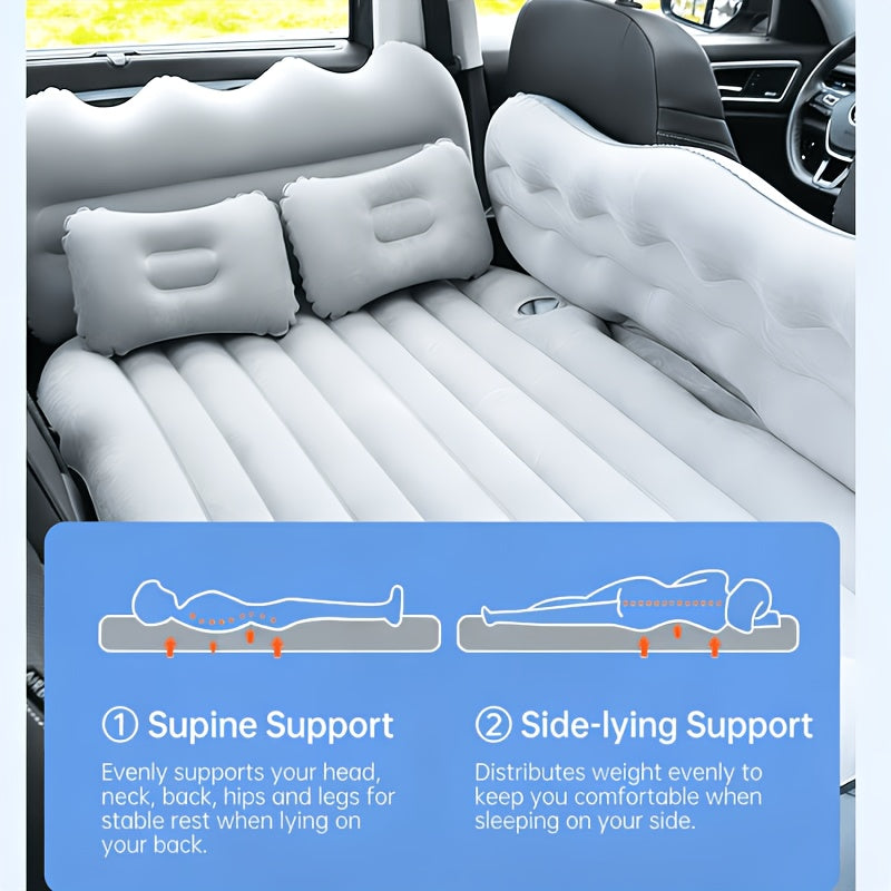 Car Inflatable Bed Air Mattress for SUV Sedan – Portable Foldable Flocked Rear Seat Sleeping Mat for Camping Picnic Road Trip, Includes Air Pump, Black Beige Pink Grey