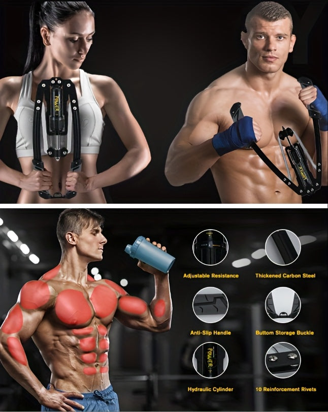 Hydraulic Arm Trainer 22-440 lbs 20-Level Resistance Home Gym Upper Body Strength Machine Chest Shoulder Back Bicep Foldable Carbon Steel Non-Slip