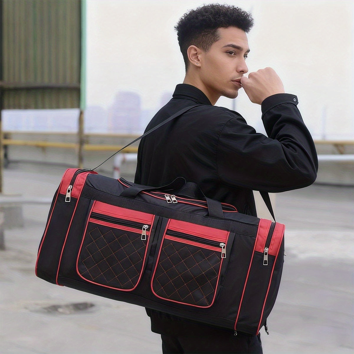 Large Capacity Duffel Bag Heavy Duty – Multi-Pocket Gym Travel Camping Outdoor Bag with Adjustable Strap for Men Women Black Blue Red