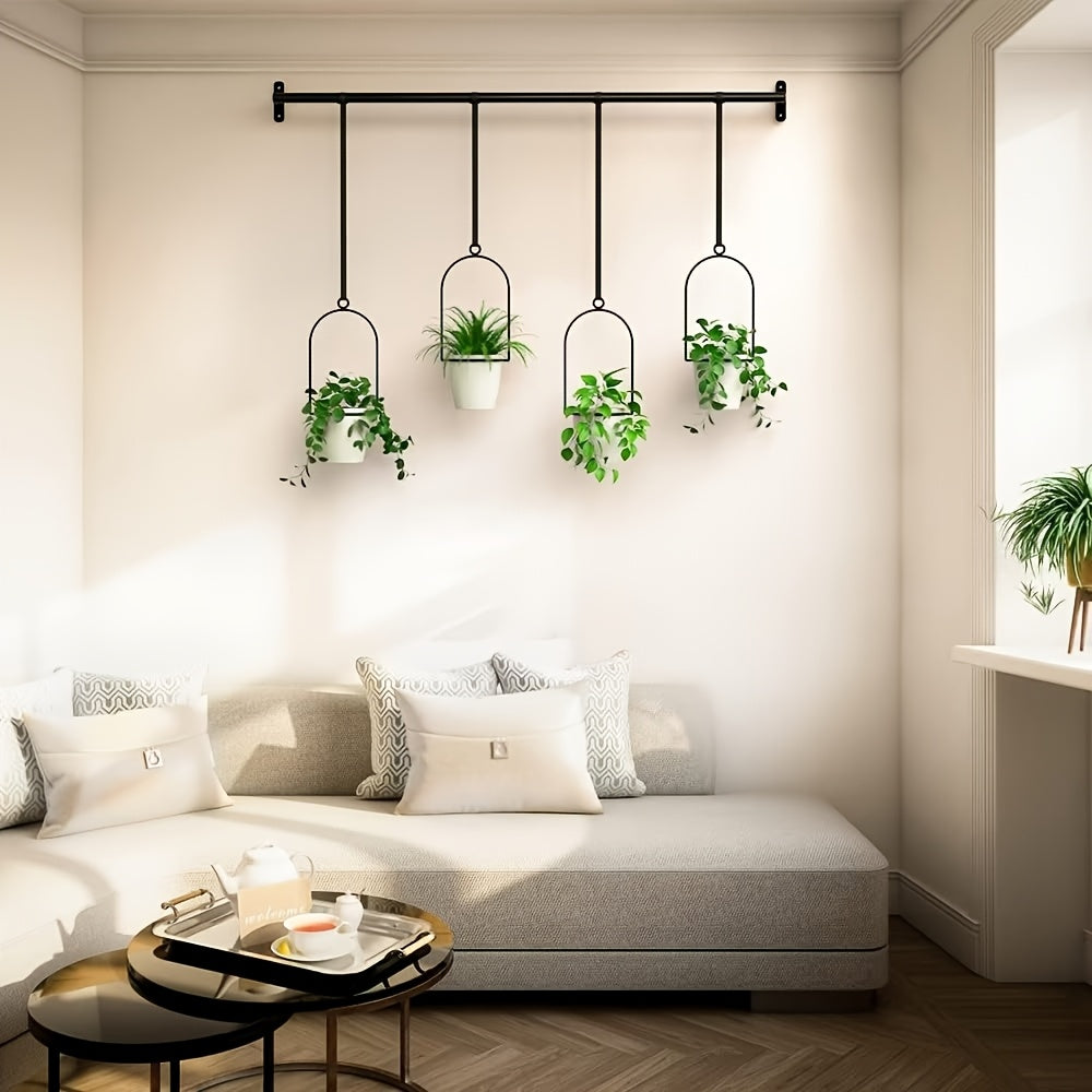 Metal Adjustable Hanging Flower Pot Set - 4 Plastic Pots & Nylon Rope Wall Plant Hanger for Indoor Window, Ceiling & Kitchen Herb Garden, Expandable 11.8"-18.1", 1 Set or 5 Pots