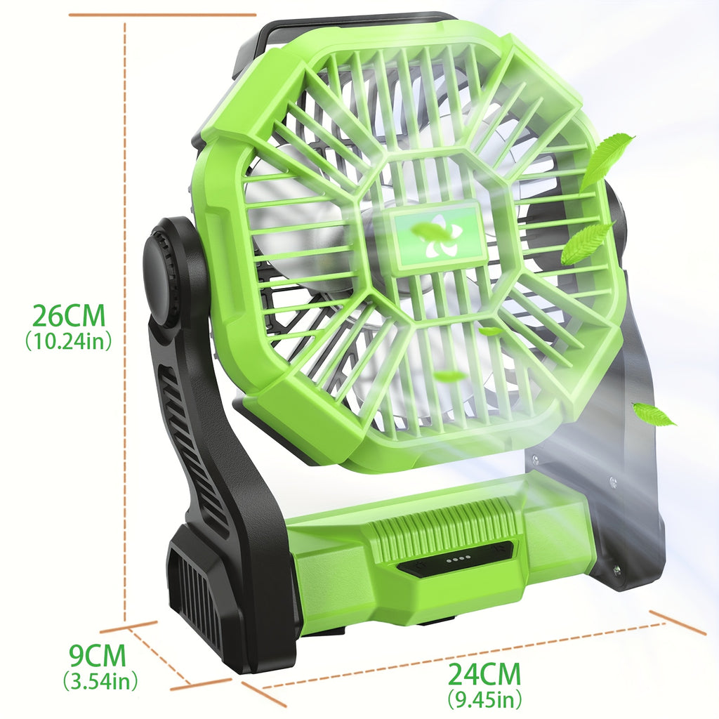 3-in-1 Portable Camping Fan with LED Light & Phone Charger - Rechargeable Battery Tent Fan with Hooks - Desktop Cooling Fan for Camping Patio Travel Sports Events Power Outages