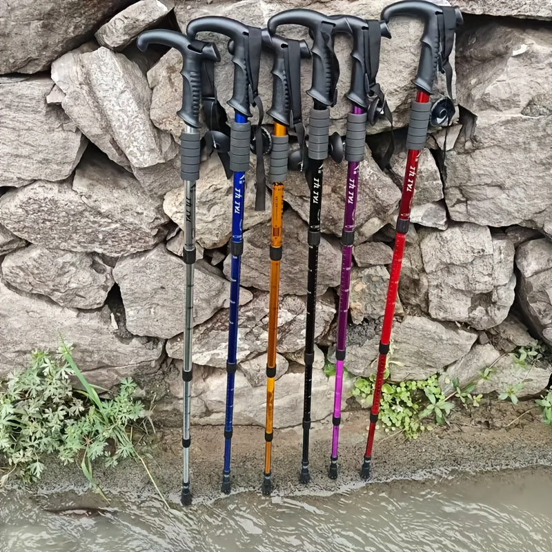 Hiking Pole Adjustable Lightweight Aluminum Alloy Shock Absorbing Ergonomic T-Handle Trekking Walking Stick for Hiking Camping Exploration