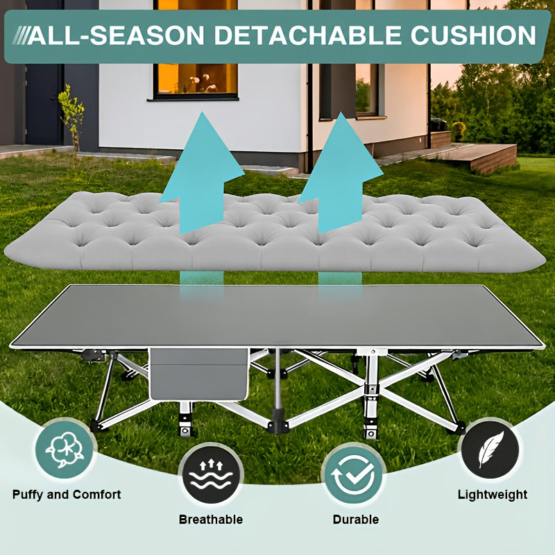 Folding Camping Cot with Mattress Heavy Duty 500/600/700 LBS – Portable Sleeping Bed for Adults, Tent Camping, Outdoor Use, Includes Carrying Bag, Black/Grey
