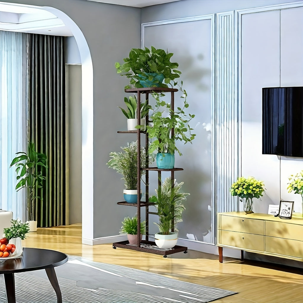 Metal Plant Stand Multi-Tier Indoor Outdoor – 5, 6 or 7 Pot Flower Rack for Living Room, Balcony & Corner Display, Anti-Rust Finish, Dark Grey Bronze Green White