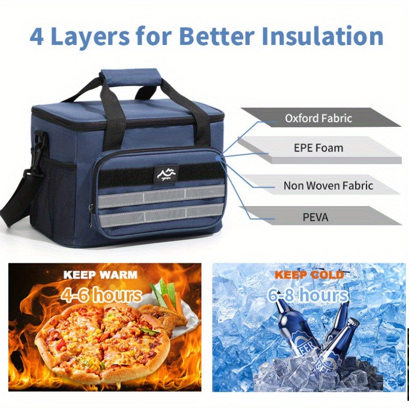 Large Capacity Insulated Cooler Bag Picnic Bag – Portable Crossbody Refrigerated Lunch Bag with Foil Storage Bags for Outdoor Camping Travel Black Grey Navy Khaki