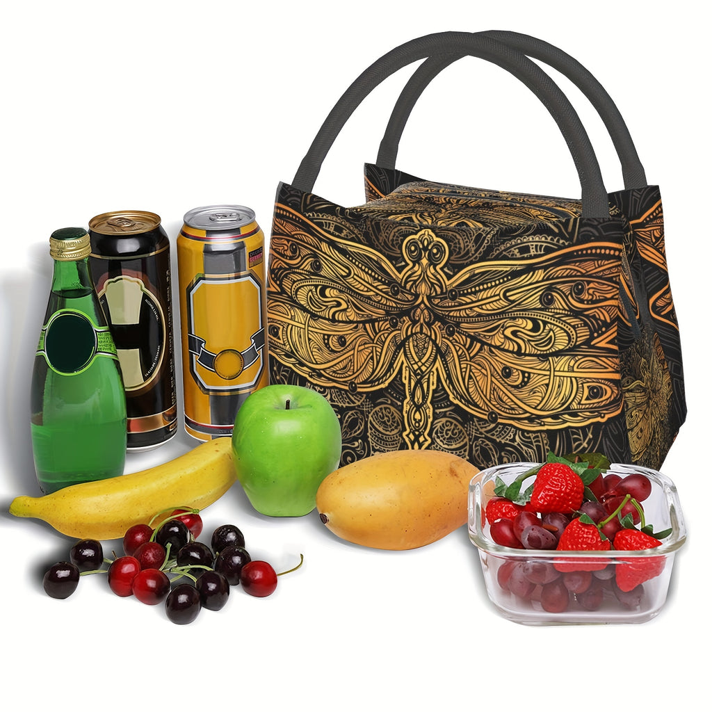 Mandala Dragonfly Insulated Cooler Bag Reusable Lunch Tote – Thermal Food & Drink Bag for Camping Picnic Beach Office Home Restaurant Workplace 11x6.5x7 Inch