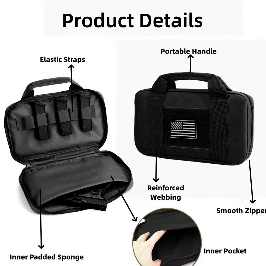 Tactical Pistol Storage Bag with Magazine Slots – Heavy-Duty Polyester Gun Case, Zippered Compartments for Handguns & Rifles, Hunting Shooting Range Travel, Black & Army Green