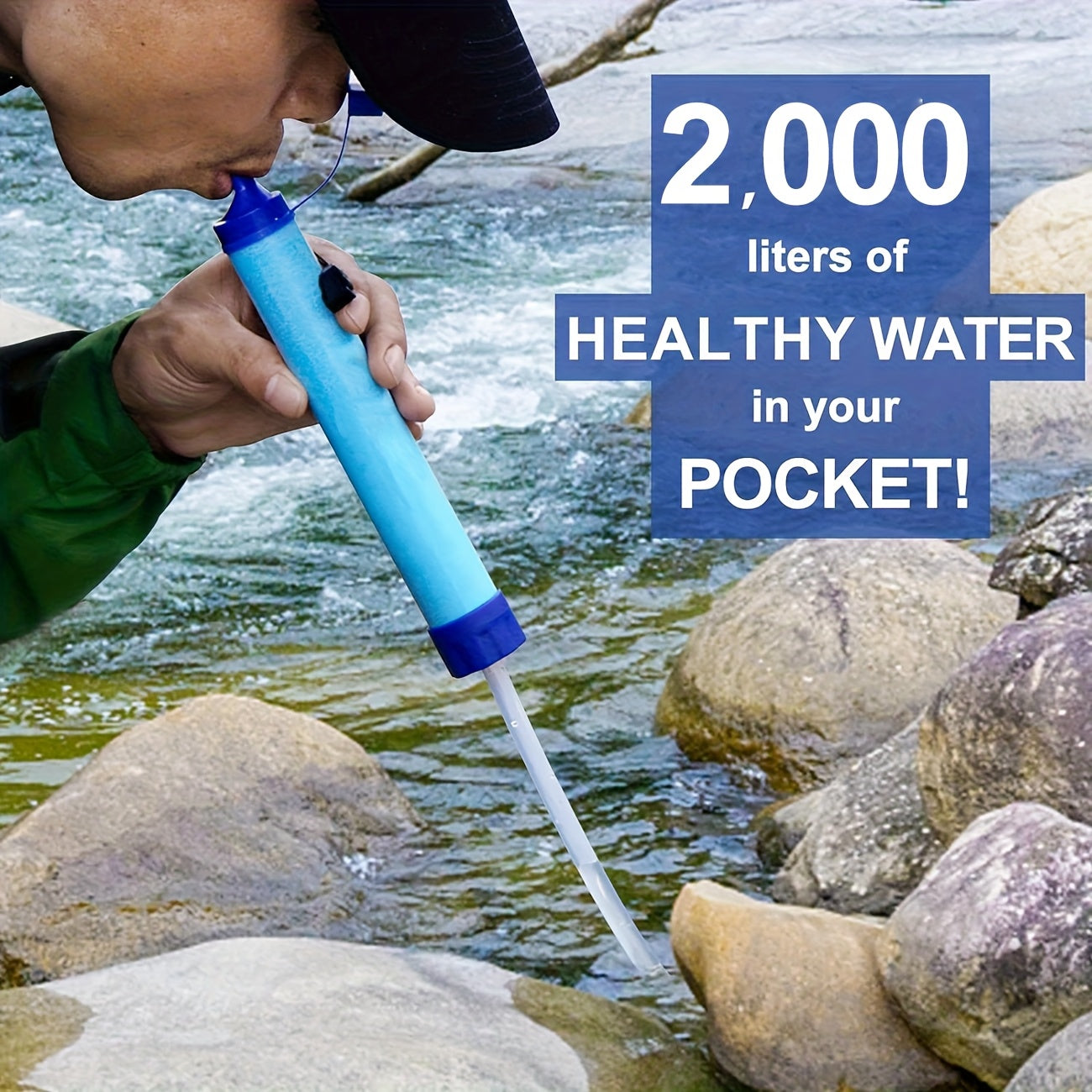 Personal Water Filter Straw Survival Gear Set with Carabiner Syringe Extension Tube - Water Purifier for Camping Hiking Backpacking Climbing Emergency, 1-6 Pack