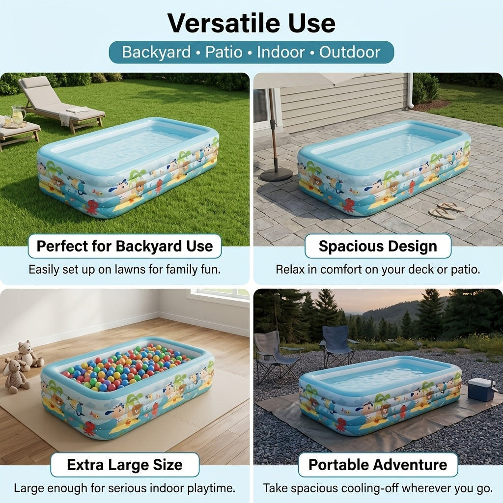Extra Large Rectangular Inflatable Swimming Pool for Family, Thickened PVC Wear-Resistant Leak-Proof Backyard Pool for 1-6 People, Easy Setup Above Ground Pool for Garden Outdoor Summer Fun