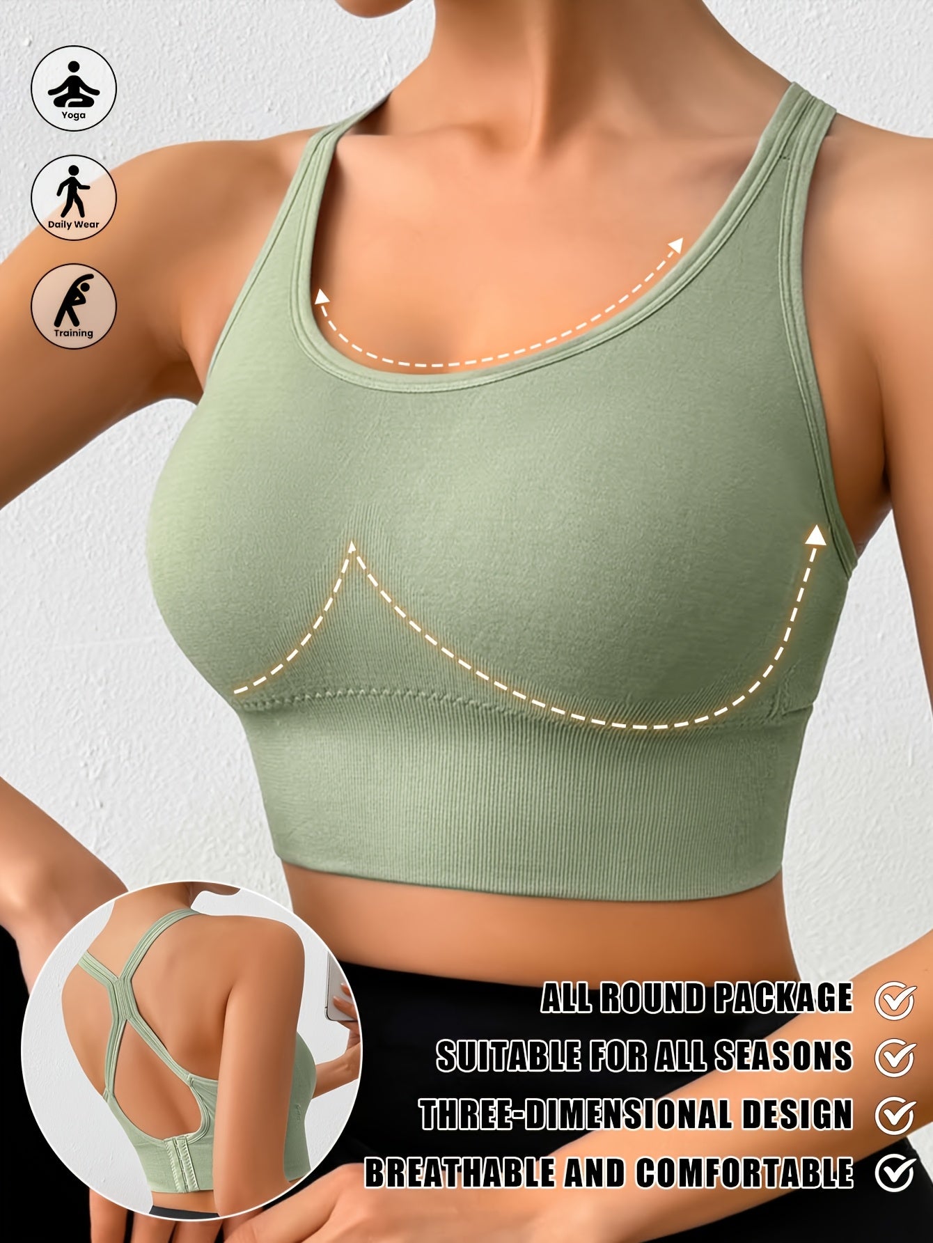 Women's Posture Corrector Racerback Sports Bra – Wireless Push Up Back Support Bra, Breathable Seamless Activewear for Yoga, Gym & Daily Wear M-XXL
