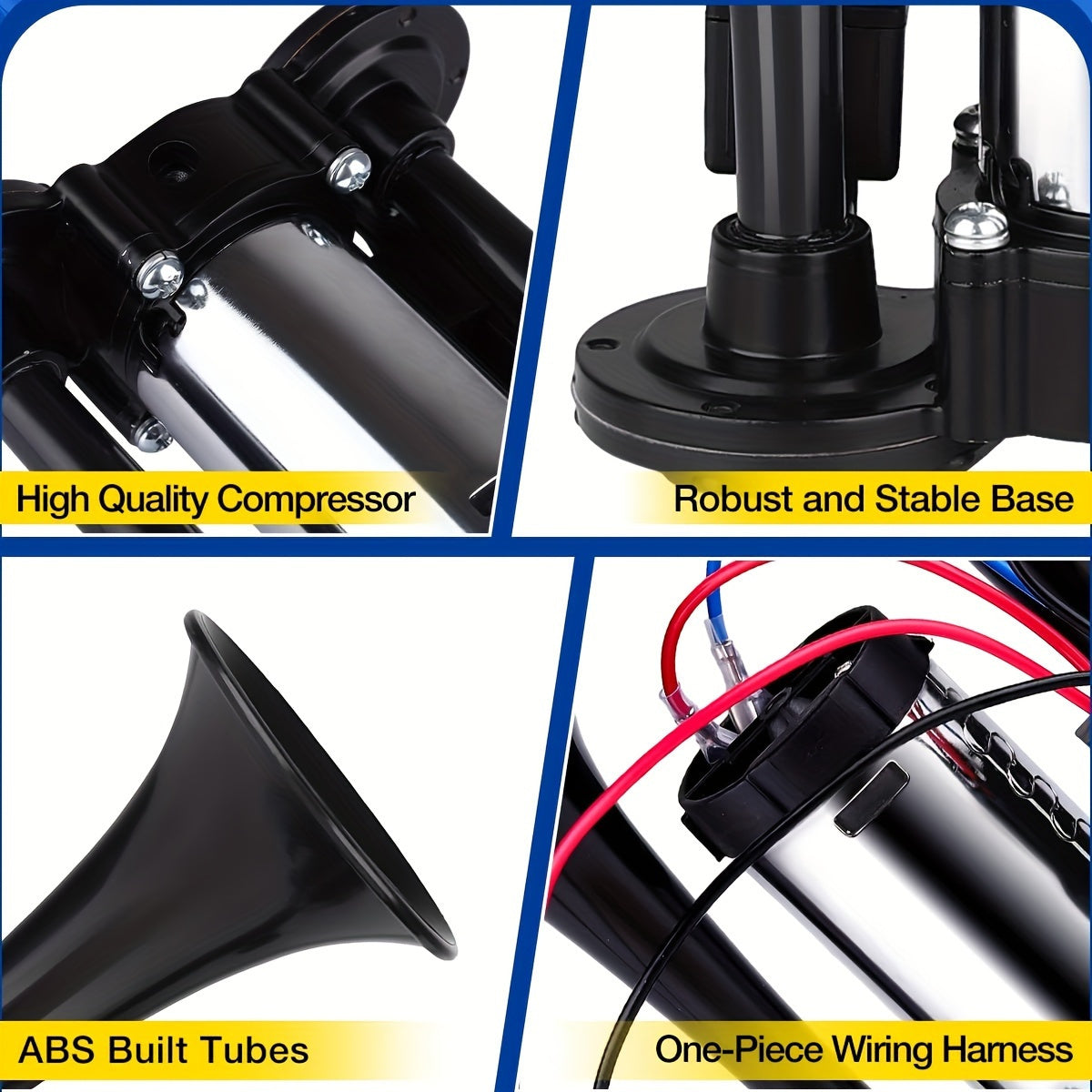 Air Horn Kit 12V 24V Ultra Loud 105-137dB Dual Trumpet Horn with Air Compressor for Truck SUV Motorcycle Boat Train Car Pickup Aluminum Alloy Universal