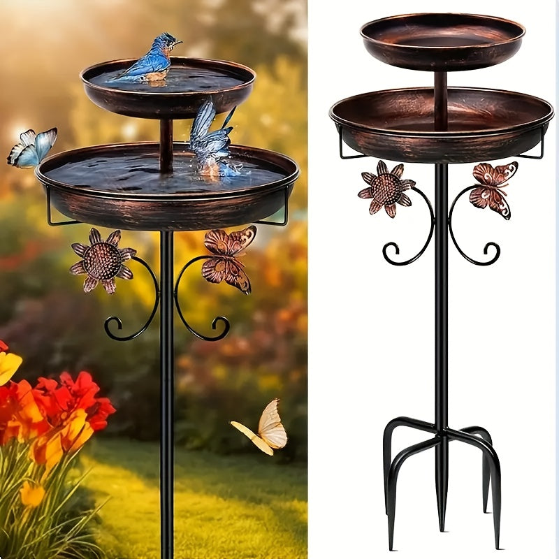 Bird Bath for Outdoor Garden - 42 Inch Heavy Duty Metal Double Layer Bird Bath & Feeder, Large Capacity Water Basin, 5-Claw Stable Base, Easy to Install & Clean, Copper Color Yard Decoration