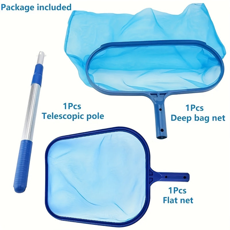 Pool Skimmer Net Set 3 Pack with Adjustable 17-40 Inch Telescopic Pole, Fine Mesh Leaf Skimmer for Swimming Pool Hot Tub Spa Fountain, Pool Cleaning Net with Extendable Handle