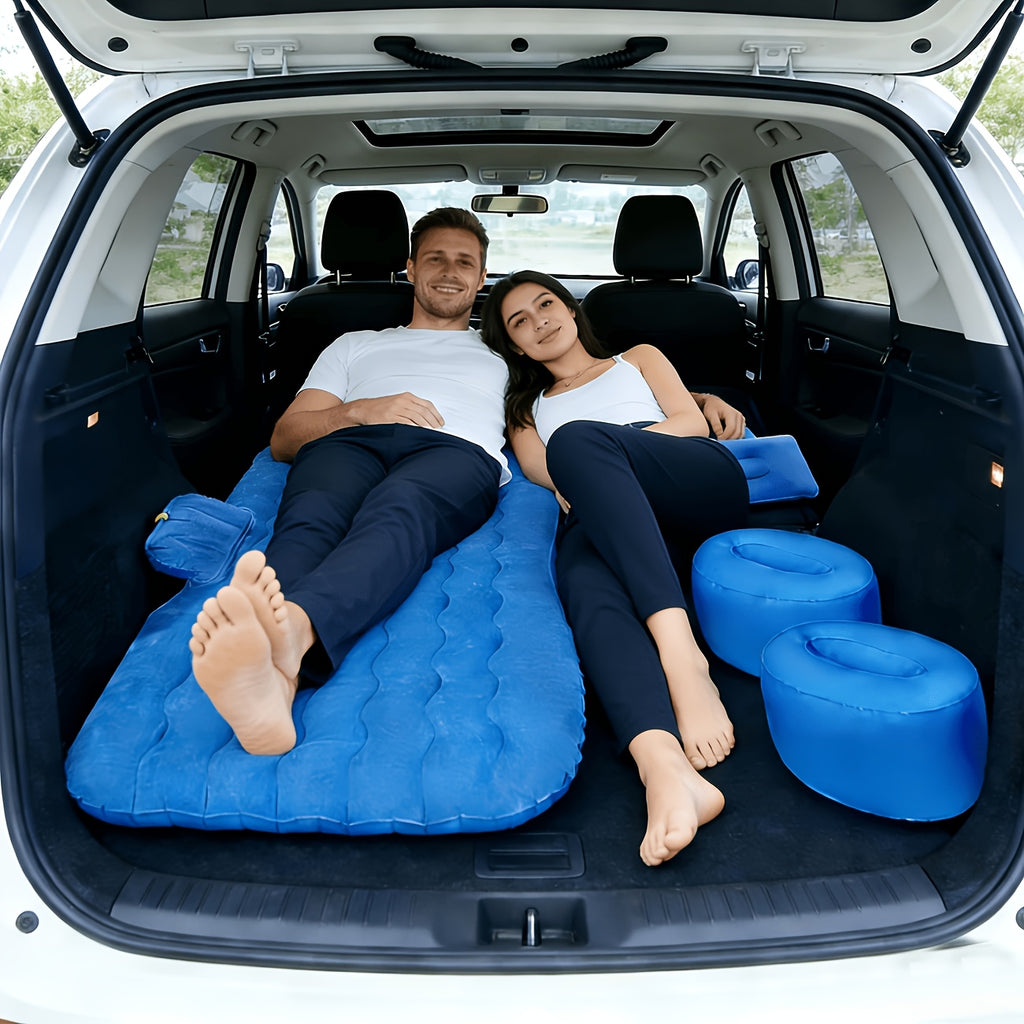 SUV Air Mattress Inflatable Car Bed Portable Camping Travel Flocked Blow Up Mattress for SUV Trunk with Storage Bag Repair Kit Blue Black Beige Gray