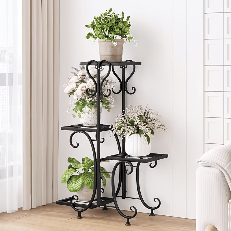 Metal Plant Stand Indoor Outdoor – Multi-Tier Wrought Iron Flower Pot Holder Display Rack for Garden, Patio, Balcony, Corner & Office | 1, 6-Tier Options, Black
