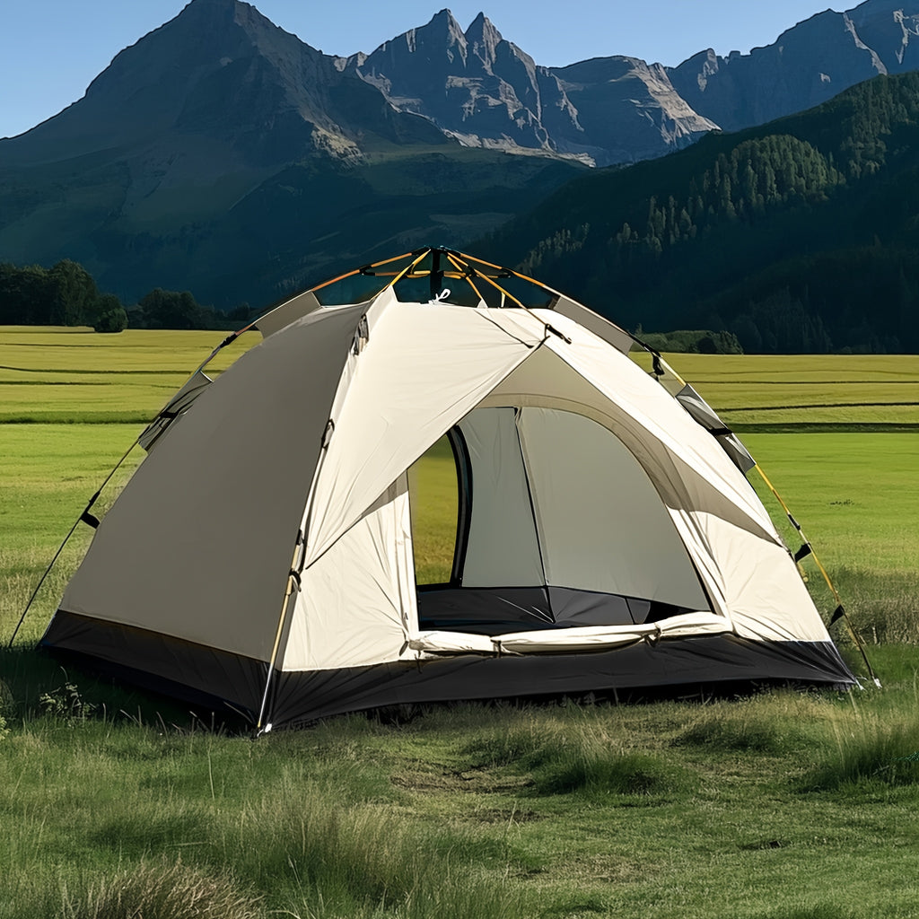 Automatic Pop-Up Camping Tent Windproof Sun-Resistant Portable Foldable 4-Season Tent for Camping Hiking Beach Park Family Vacation Double Door with Windows
