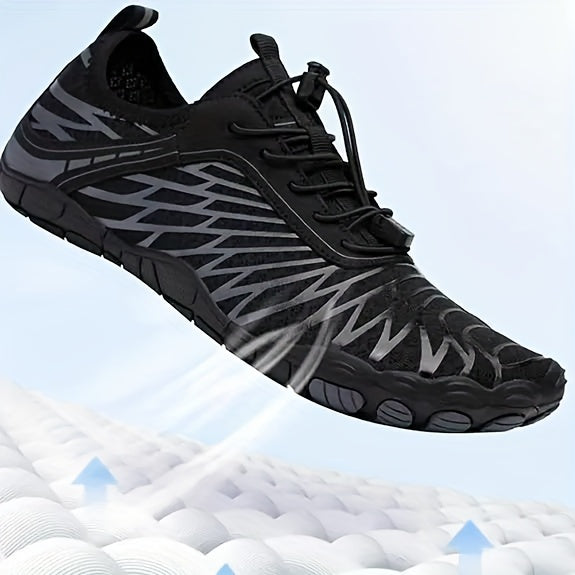 Women's Water Shoes Quick-Dry Aqua Sneakers – Lightweight Breathable Mesh Lace-Up Beach Wading Shoes, Rubber Sole, Striped, Black White Pink, US 6-11