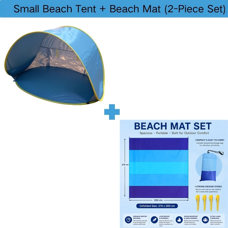 Pop-Up Beach Tent with UV Sun Protection – Portable Quick Setup Sun Shade Shelter for Beach Camping Hiking Travel Family Outings Optional Beach Mat Bundle Blue Pink