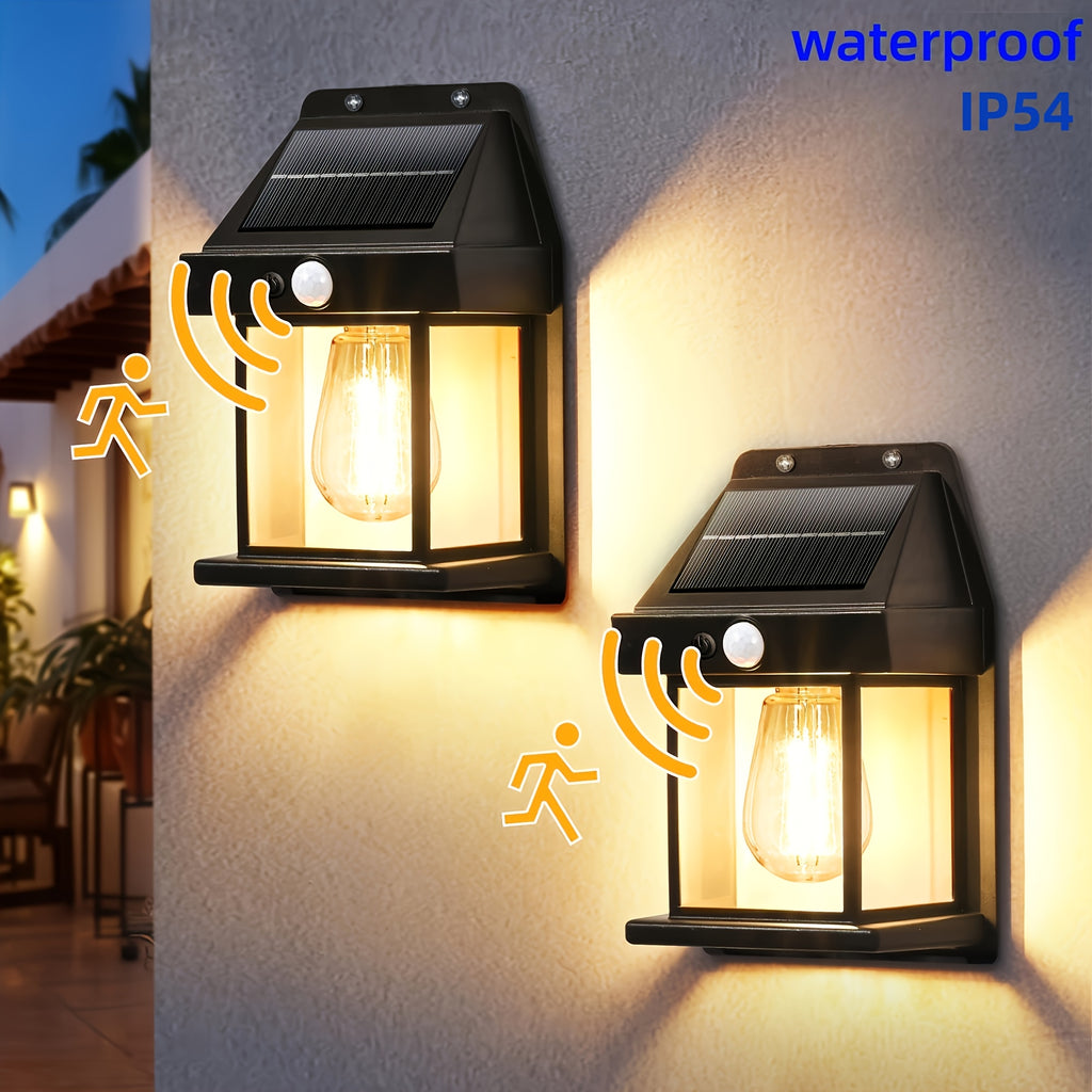Solar Wall Lights Outdoor Motion Sensor Waterproof Dusk to Dawn 3 Modes – Solar Porch Lights for Terrace Garage Shed Courtyard Fence 2 or 4 Pack