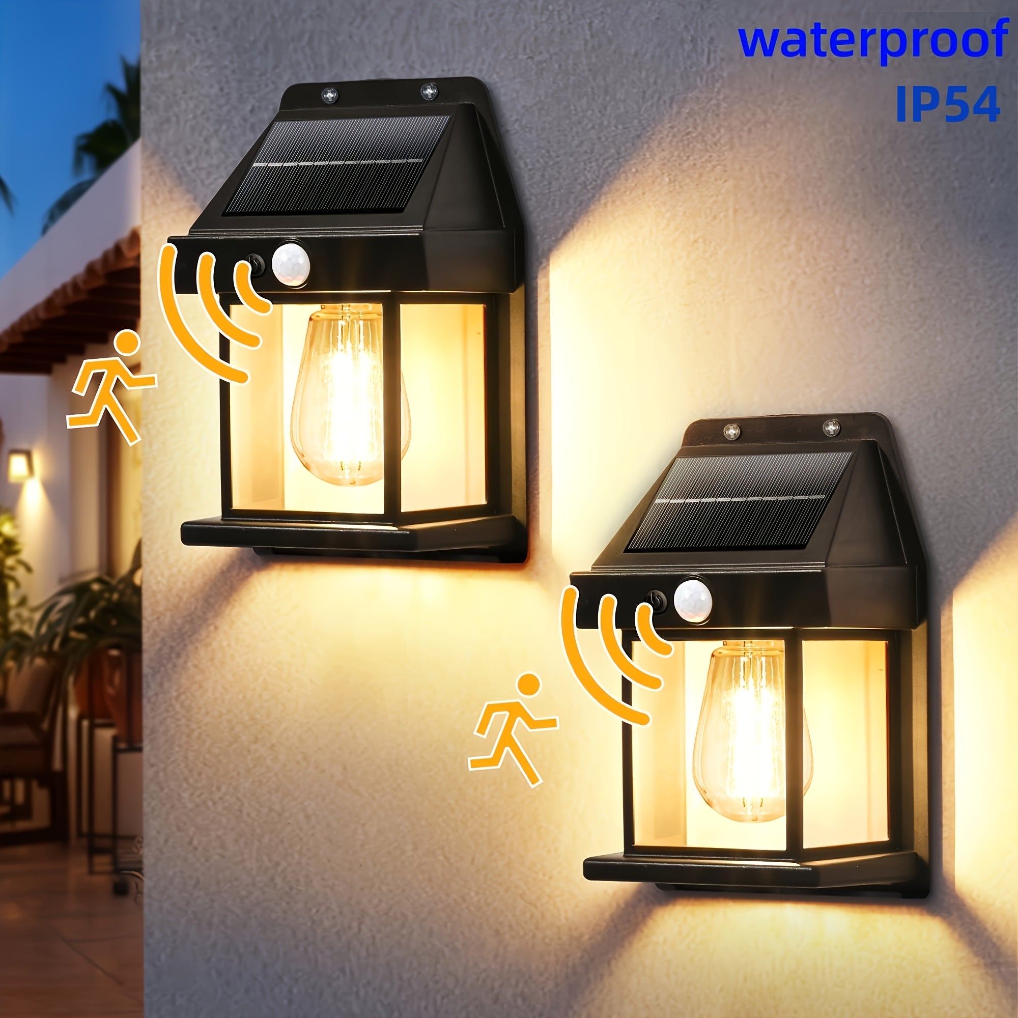 Solar Wall Lights Outdoor Motion Sensor Waterproof Dusk to Dawn 3 Modes – Solar Porch Lights for Terrace Garage Shed Courtyard Fence 2 or 4 Pack