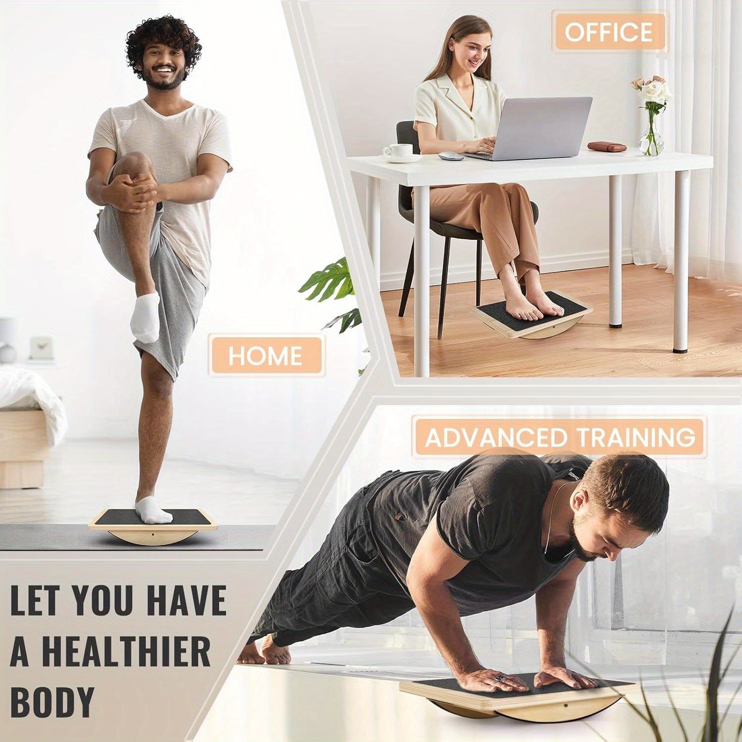 Balance Board Wobble Board for Adults Anti-Slip 350LBS Wooden Rocker Board for Physical Therapy Standing Desk Core Strength Balance Training Injury Recovery
